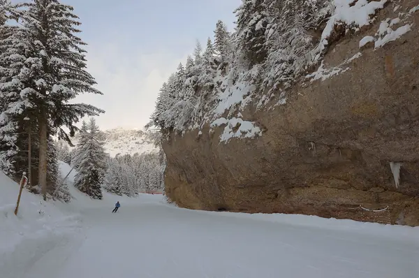 La piste La Longia dans le « Canyon », sous le Seceda (janvier 2014)